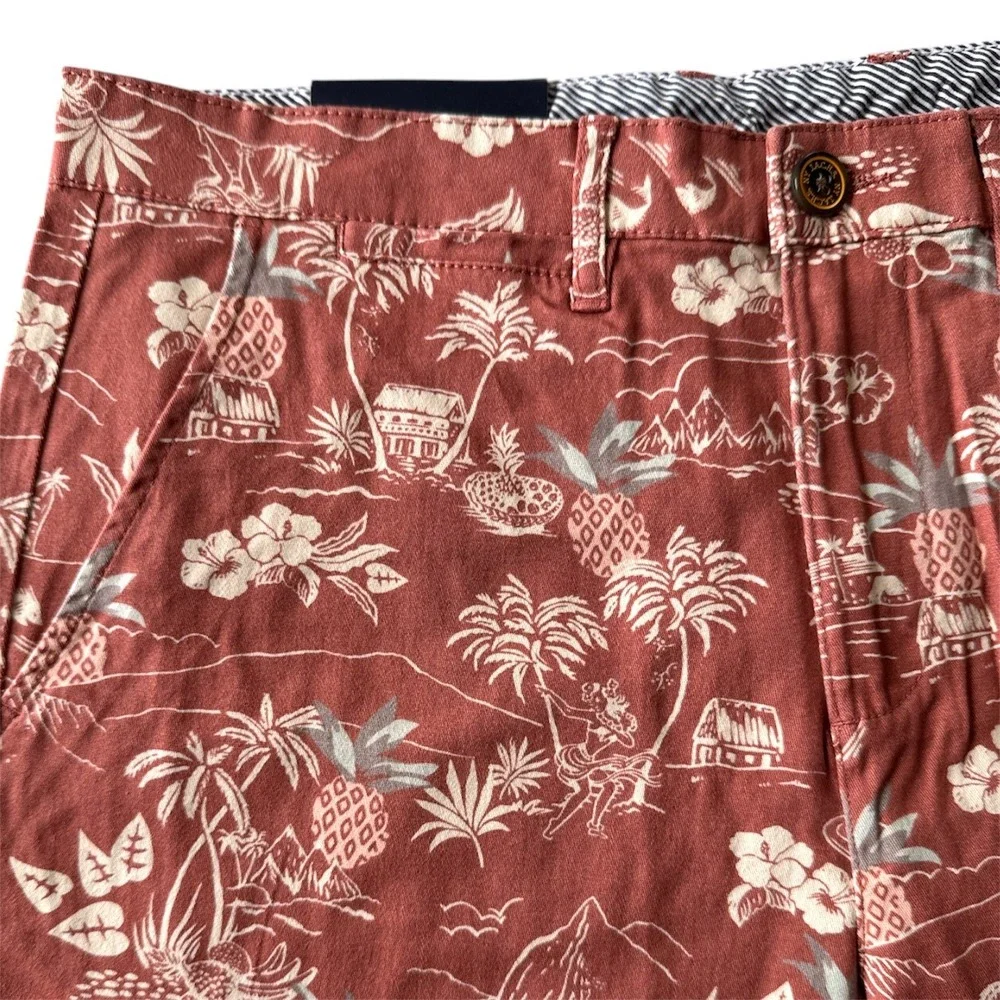 JACHS Washed Stretch Twill Shorts Tropical Print Casual‎ Flat Front Mens Size 32